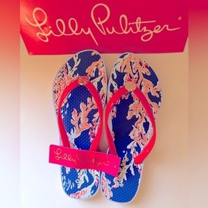 NWT Lilly Pulitzer Flip Flops in borealis blue Swim On Over, Size 7/8
